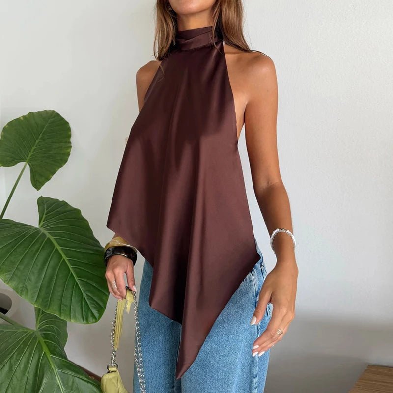Top dos nu Ava en soie à col halter
