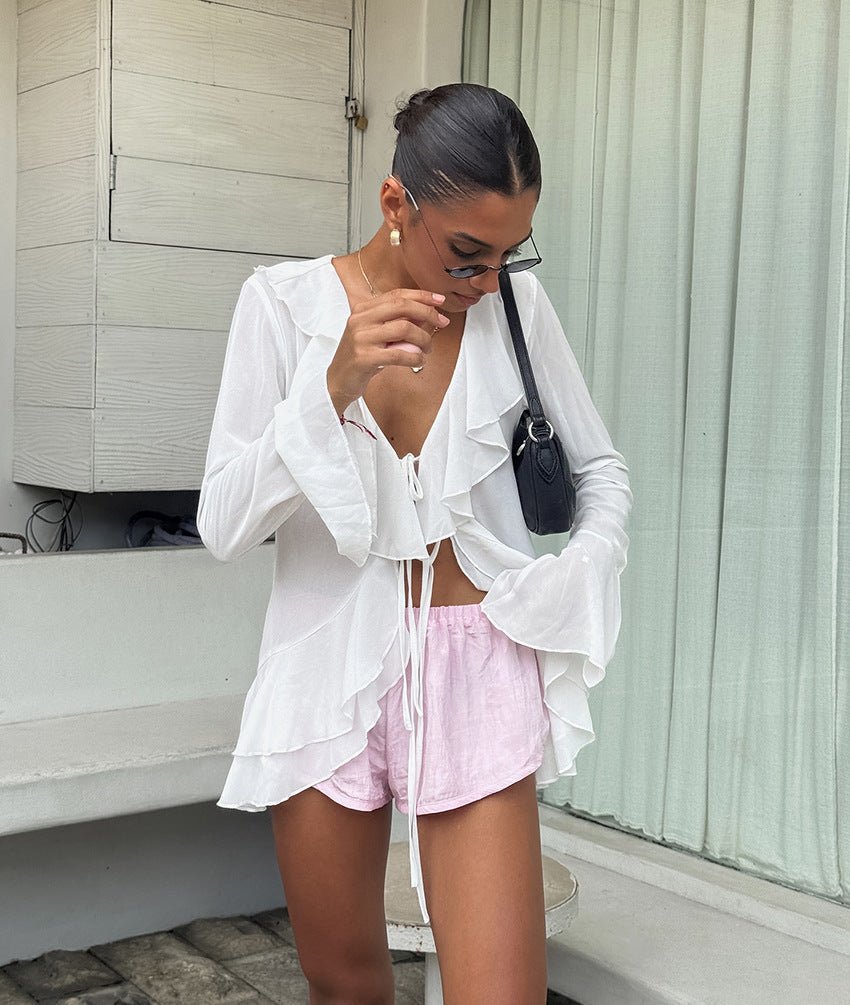 Vivian Ruffled Deep Neck Top