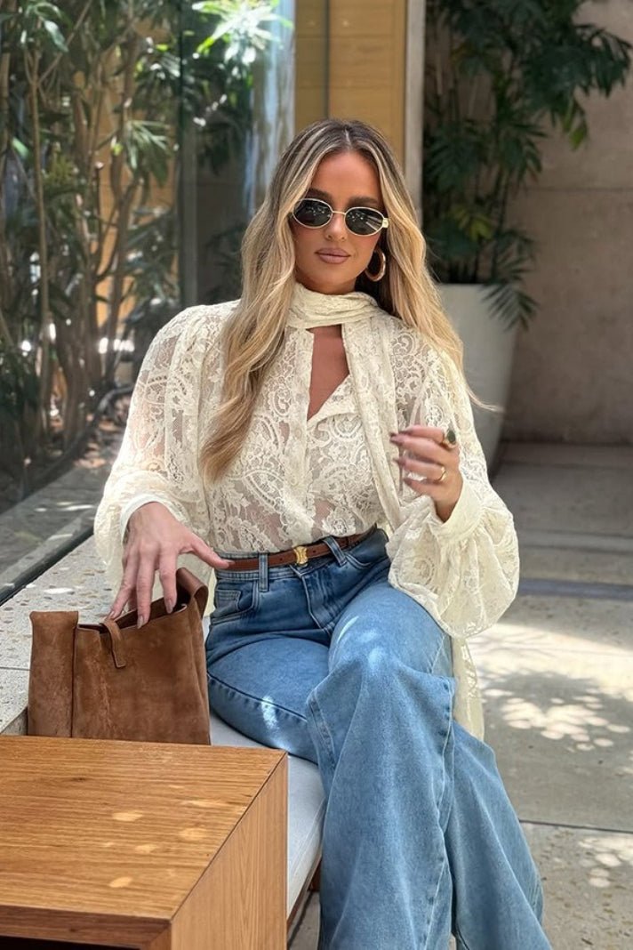 Sandrine Sheer Lace Tie Blouse