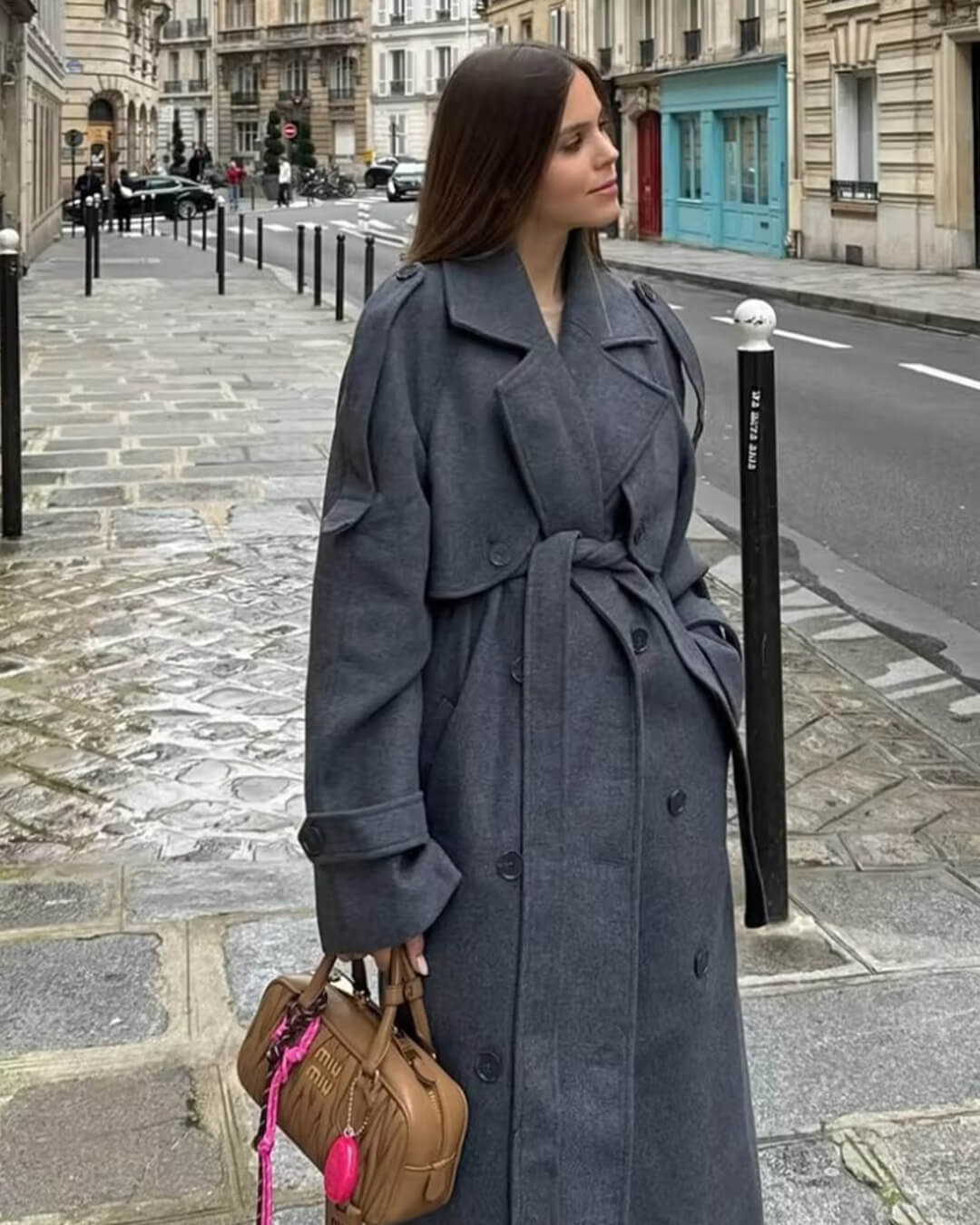 ZEYA - Alicia Gray Belted Long Coat