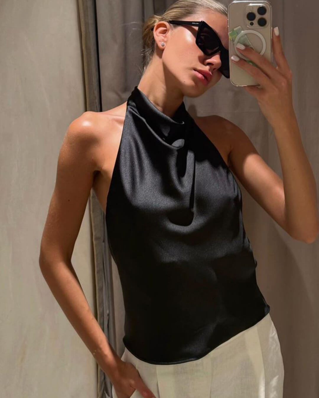 ZEYA - Allison Halter Backless Satin Top