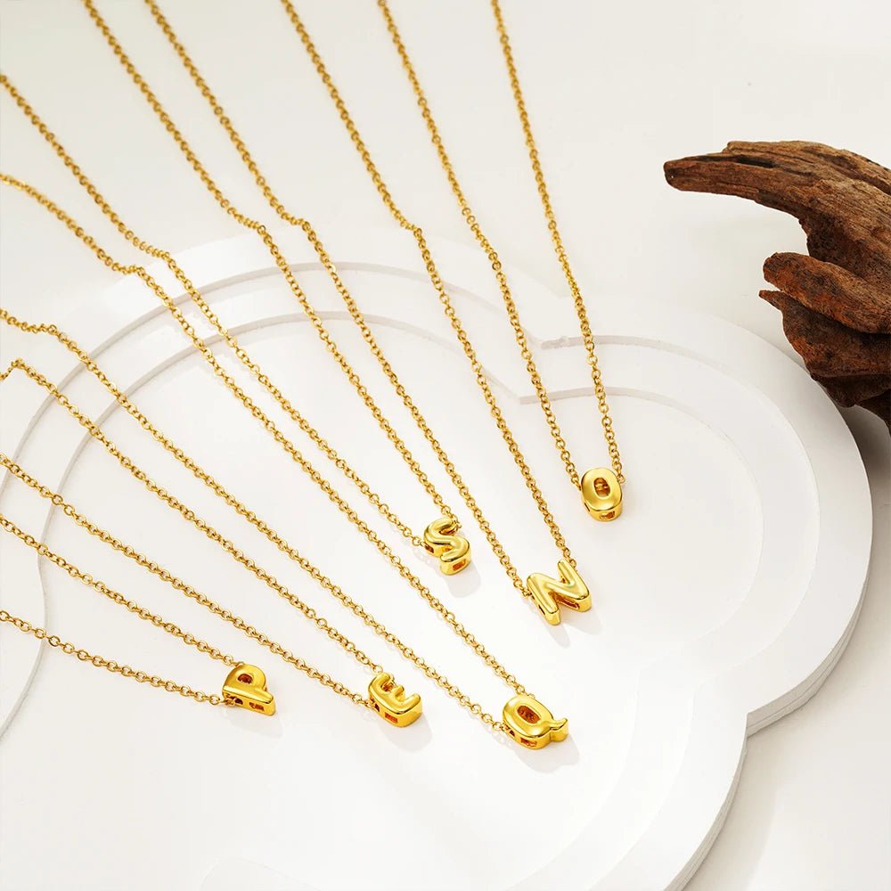 ZEYA - Alouette Gold Initial Necklace - Dainty 3D Bubble Name Jewelry for Women