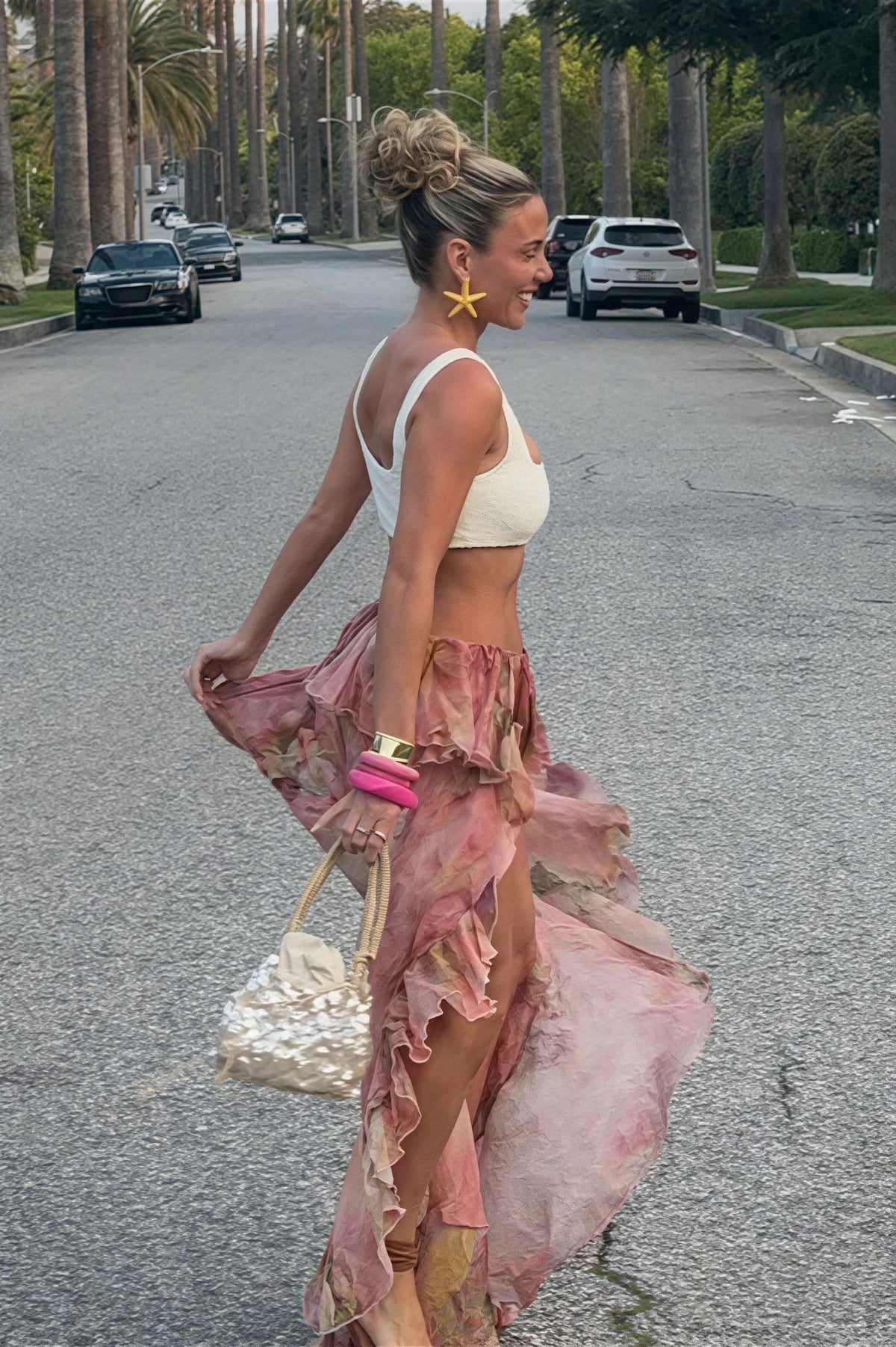ZEYA - Amarante Floral Ruffled Asymmetrical Skirt