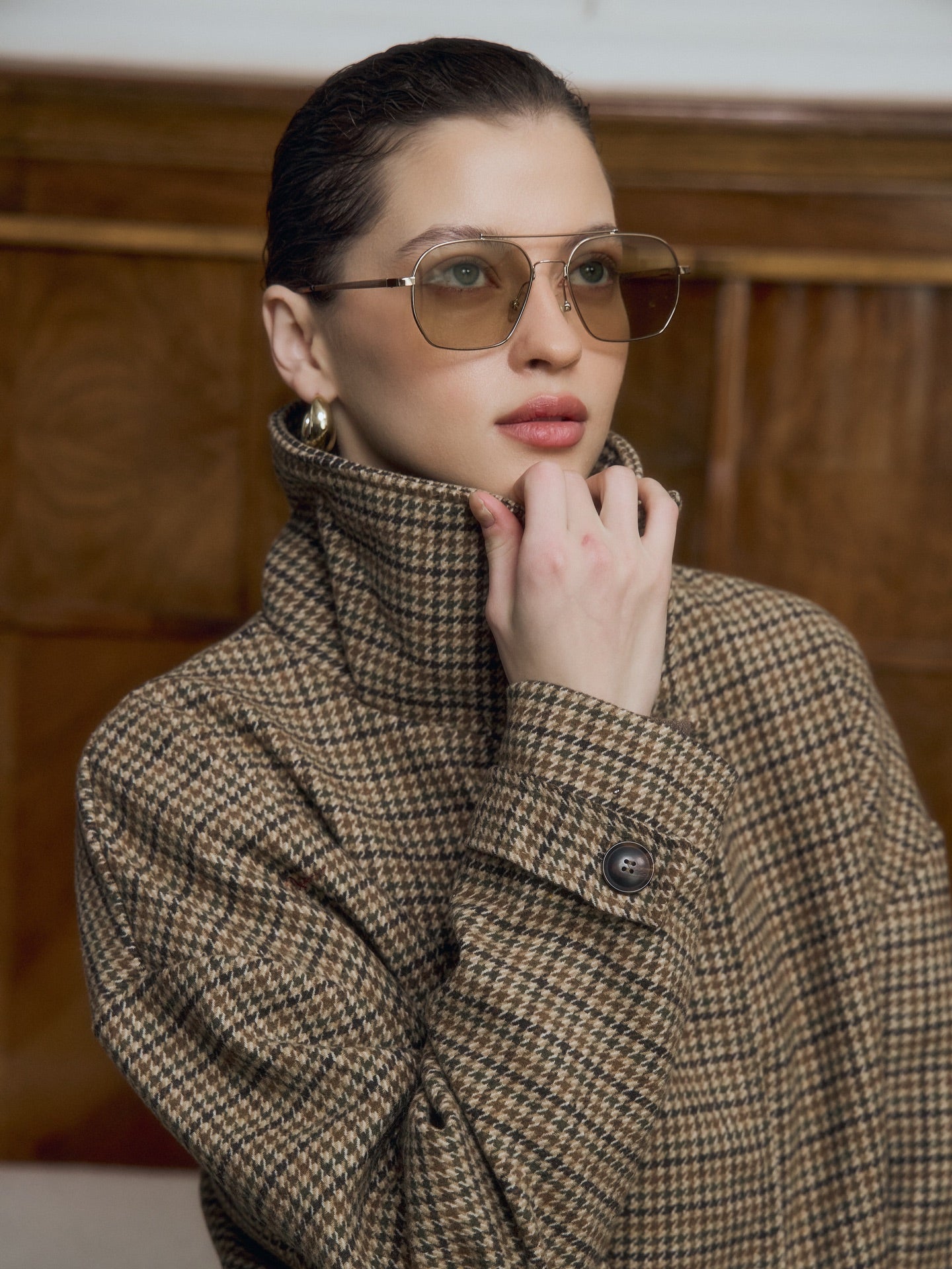 ZEYA - Amy Funnel Neck Houndstooth Short Jacket