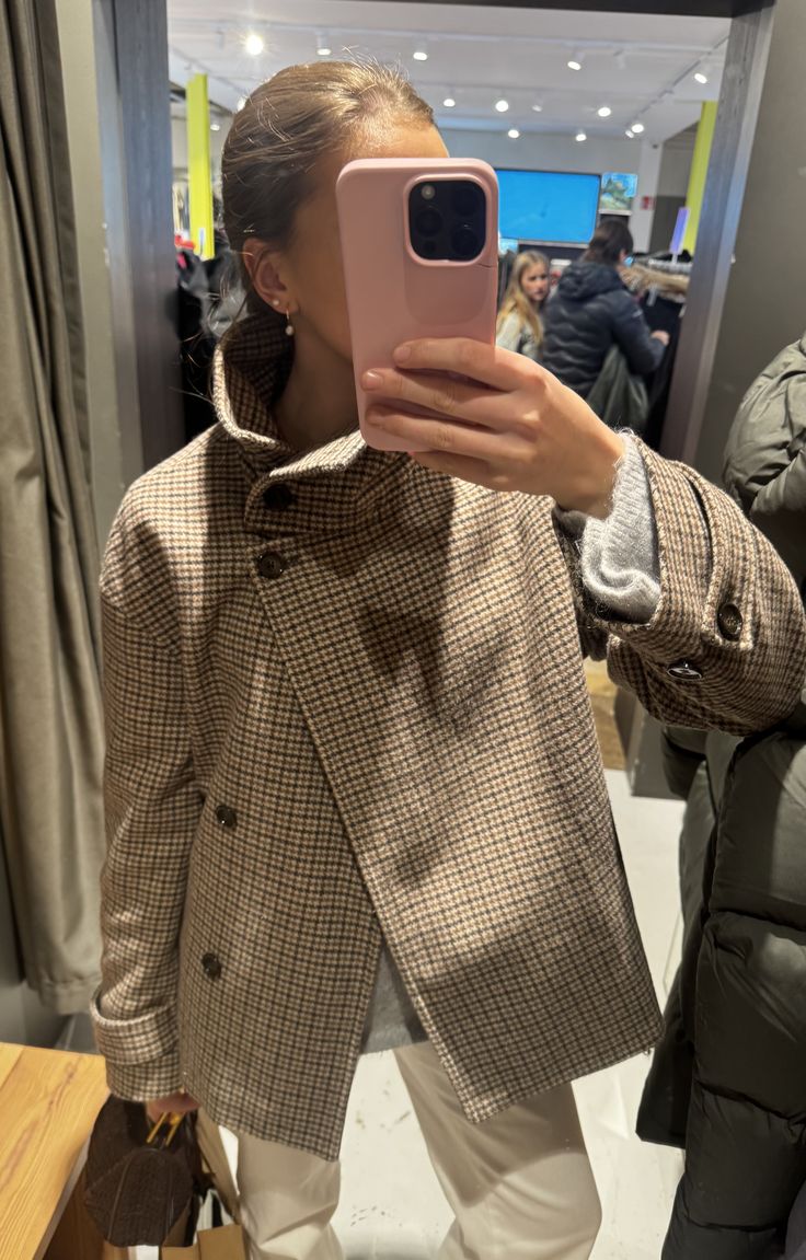 ZEYA - Amy Funnel Neck Houndstooth Short Jacket