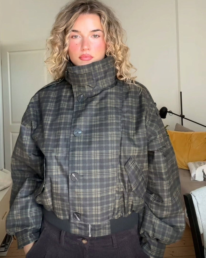 ZEYA - Amy Vintage Plaid Bomber Jacket