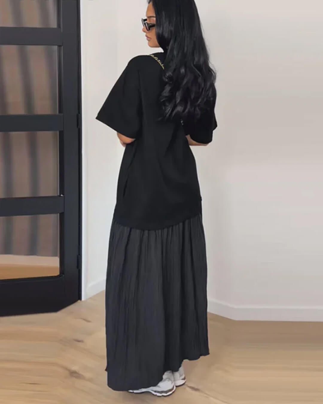 ZEYA - Amybeth Pleated Patchwork Midi Dress