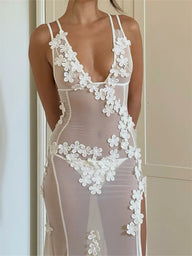 Robe longue Annalyn transparente à fente sur la cuisse