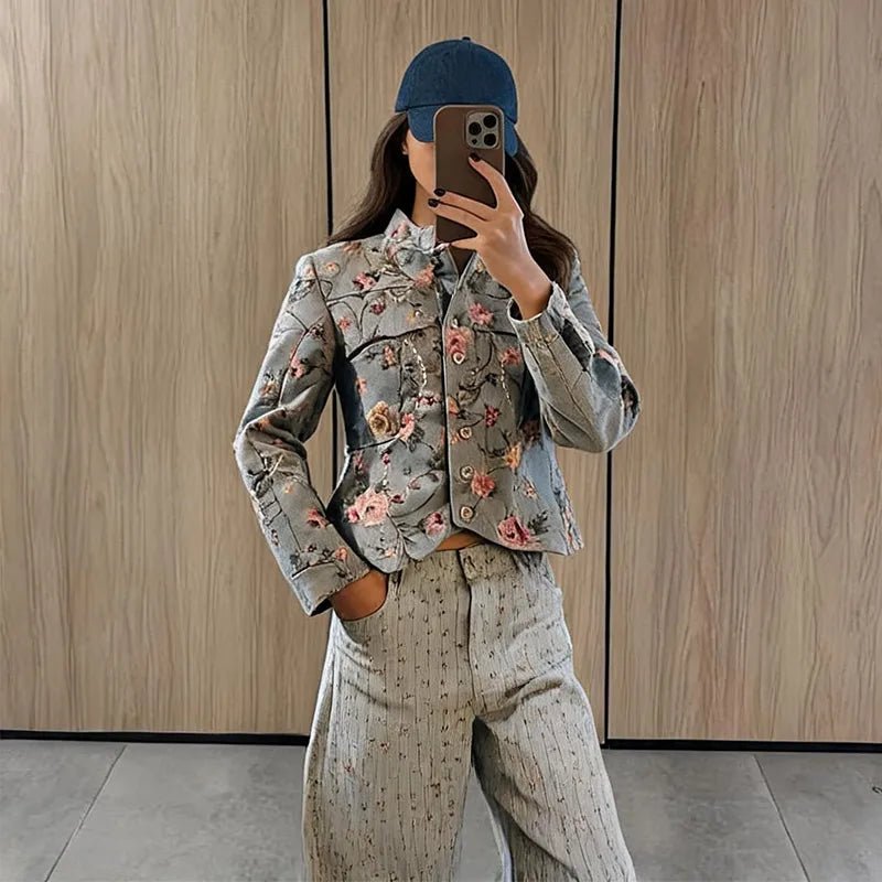 ZEYA - Anne Vintage Jacquard Cropped Jacket