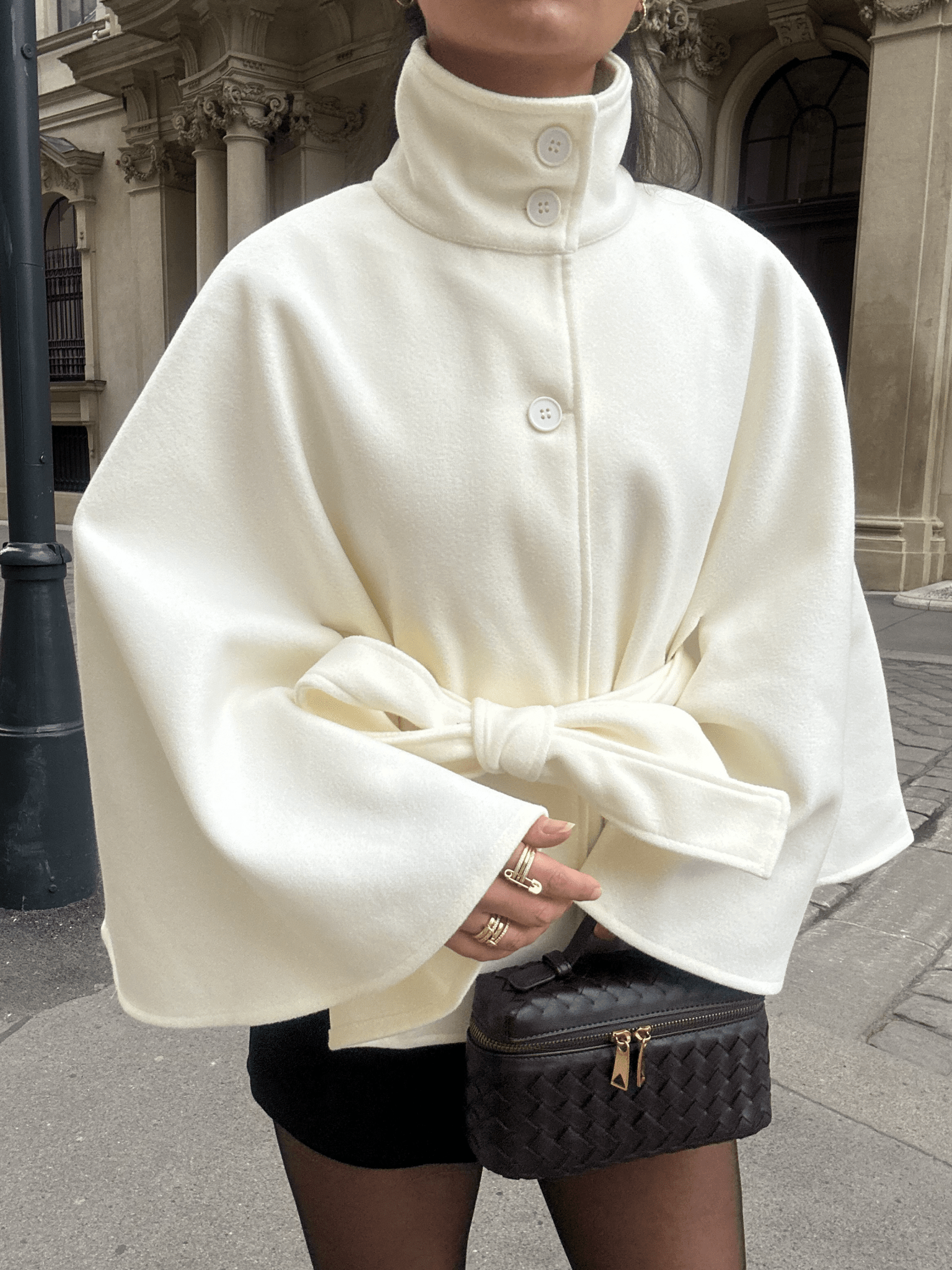 ZEYA - Arianne Elegant High - Neck Belted Cape Jacket