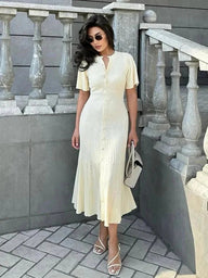 Robe midi en maille plissée à manches évasées Azure