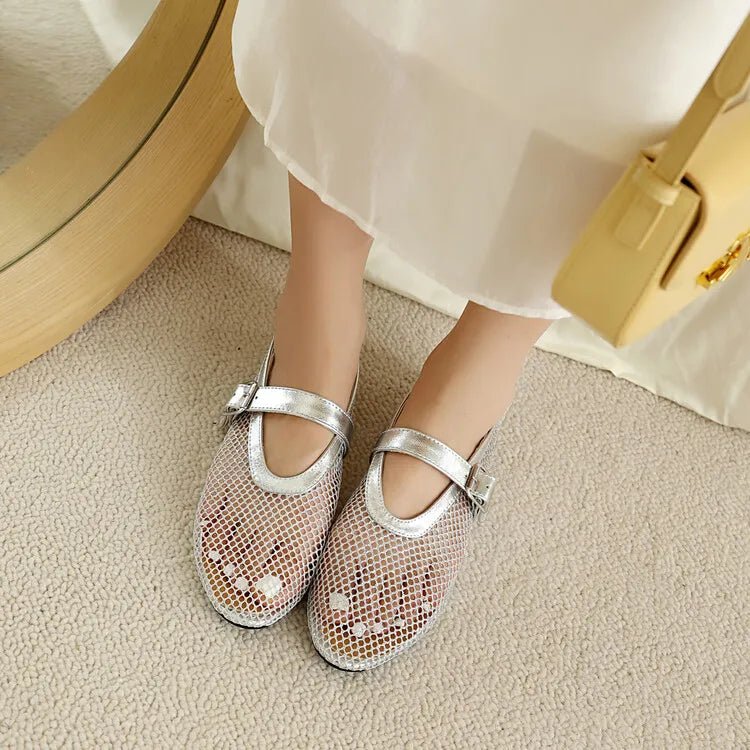 ZEYA - Beatrice Buckled Mesh Ballet Flats