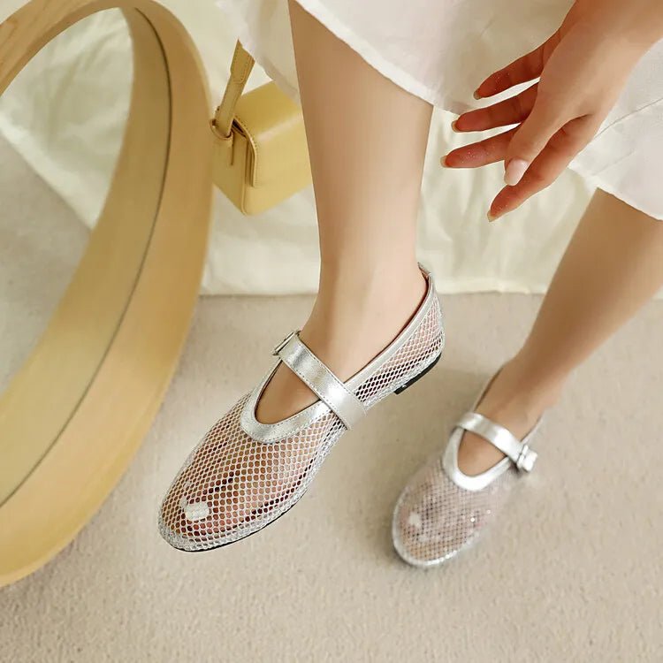 ZEYA - Beatrice Buckled Mesh Ballet Flats