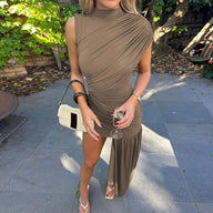 Adilenne robe courte froncée col montant