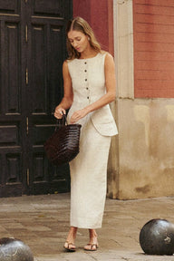 Ava Linen Vest High Waist Skirt Set