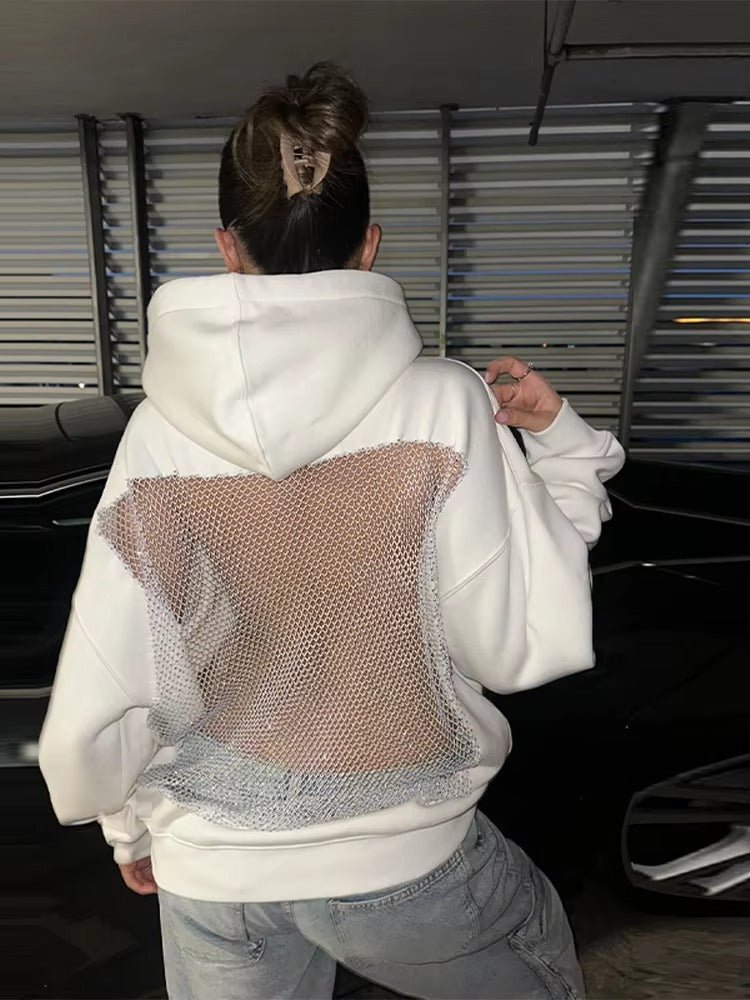 ZEYA - Bridget Rhinestone Mesh Open Back Hoodie