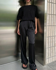 Pantalon large taille haute en satin Carlene