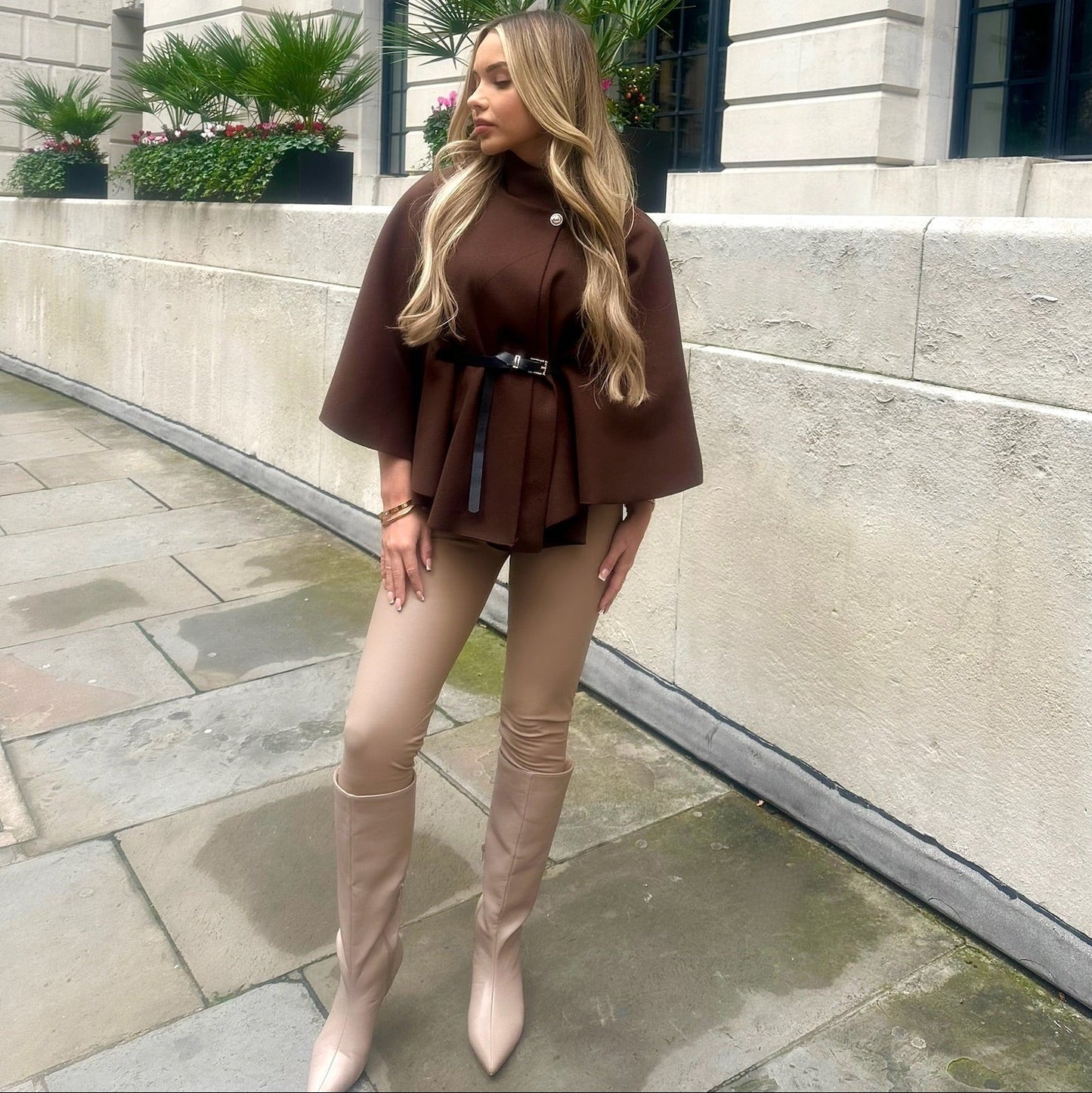 ZEYA - Caroline High Neck Cape Jacket with Belt