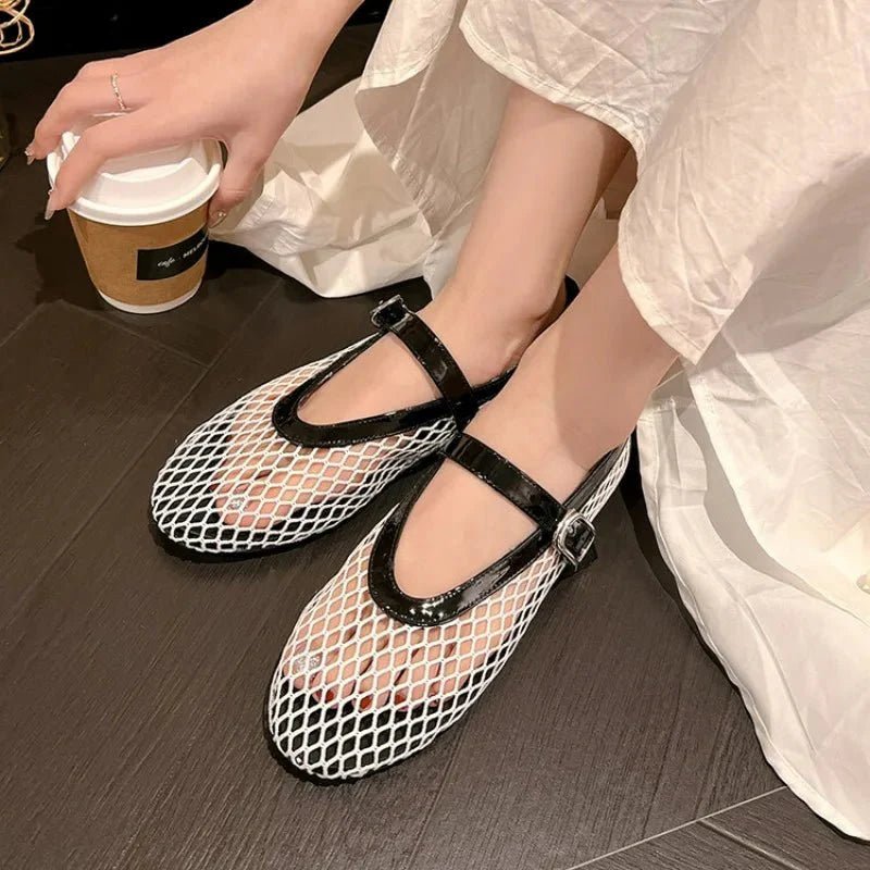 ZEYA - Celeste Buckled Mesh Ballet Flats