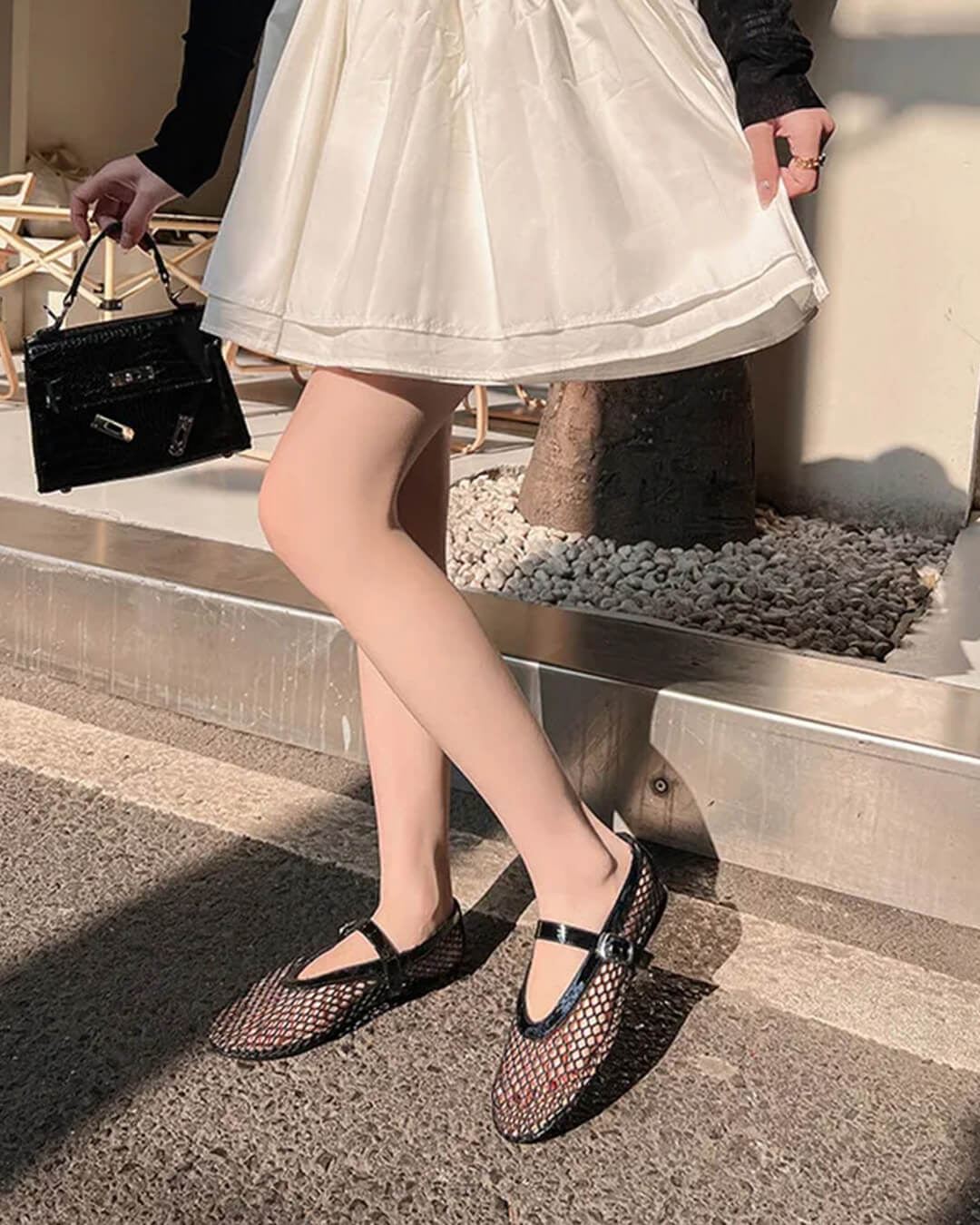 ZEYA - Celeste Buckled Mesh Ballet Flats