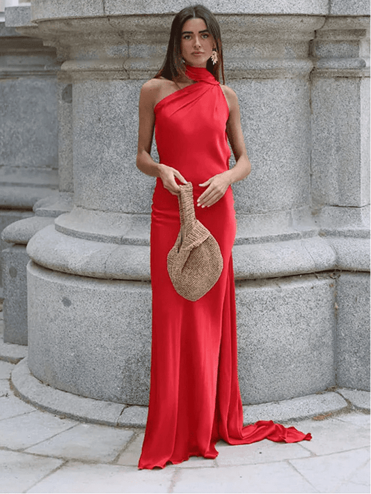 ZEYA - Celeste Satin Halter Backless Evening Gown