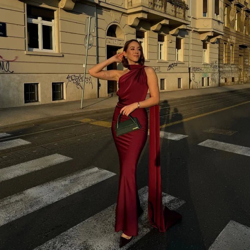 ZEYA - Celeste Satin Halter Backless Evening Gown