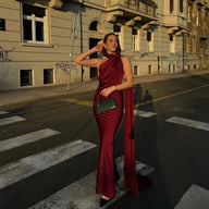 Helen Satin Halter Backless Evening Gown