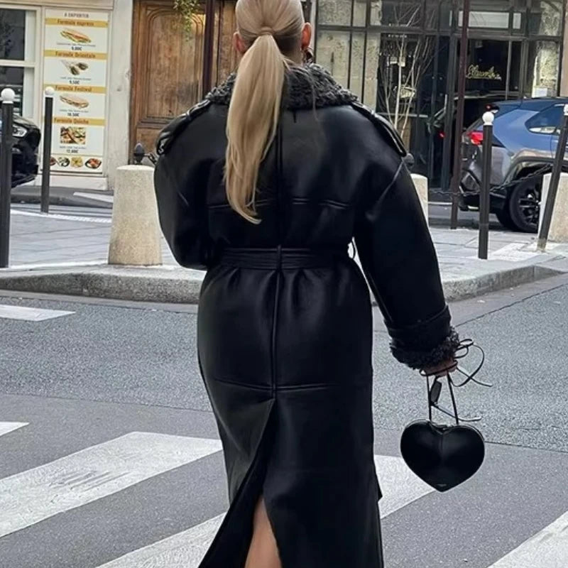 ZEYA - Chantelle Belted Faux Leather Maxi Coat