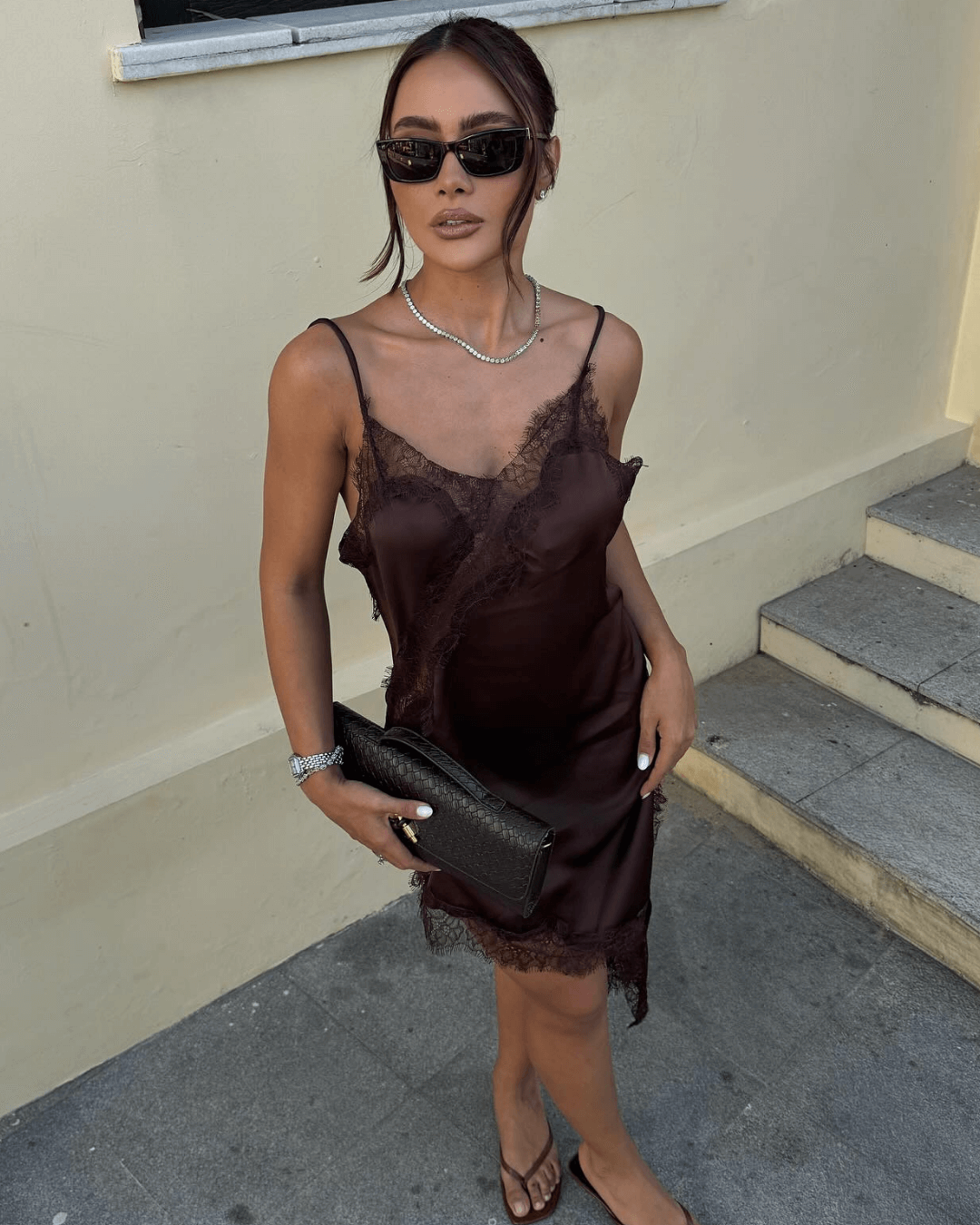 ZEYA - Chiara Asymmetric Satin Lace Midi Dress