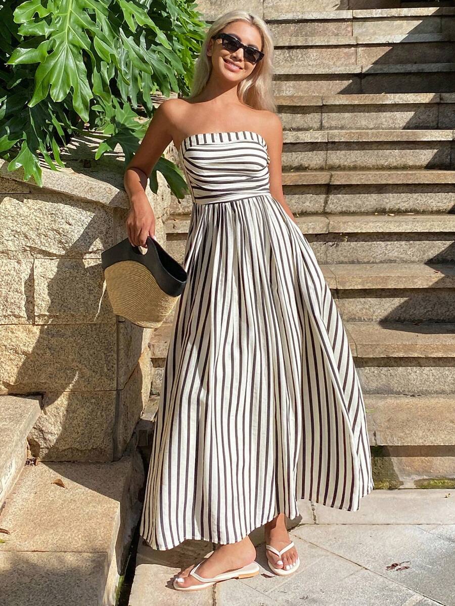 ZEYA - Clare Ruched Stripe Tube Dress