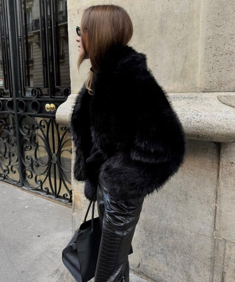 ZEYA - Cropped black Faux Fur Coat