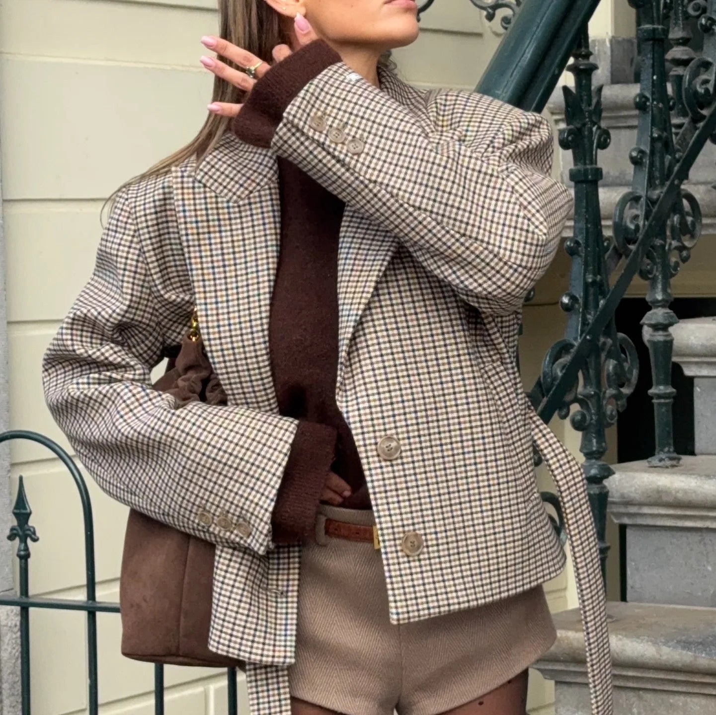ZEYA - Dalia Houndstooth Belted Shorts Suit