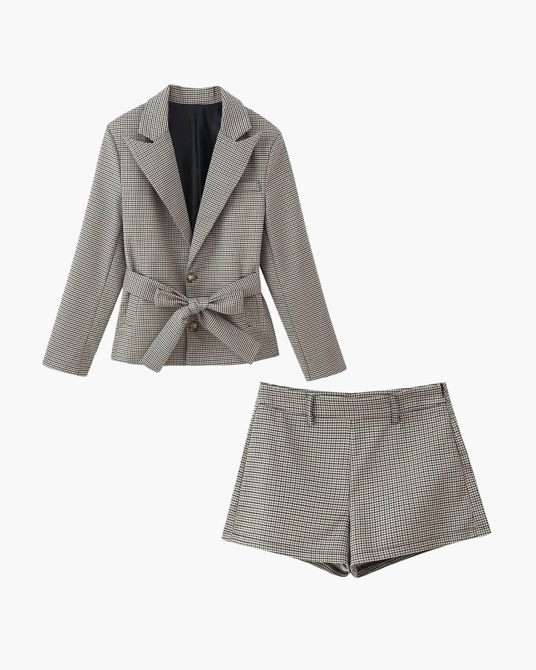 ZEYA - Dalia Houndstooth Belted Shorts Suit