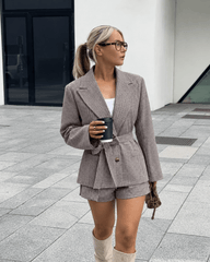 Dalia Houndstooth Belted Shorts Suit