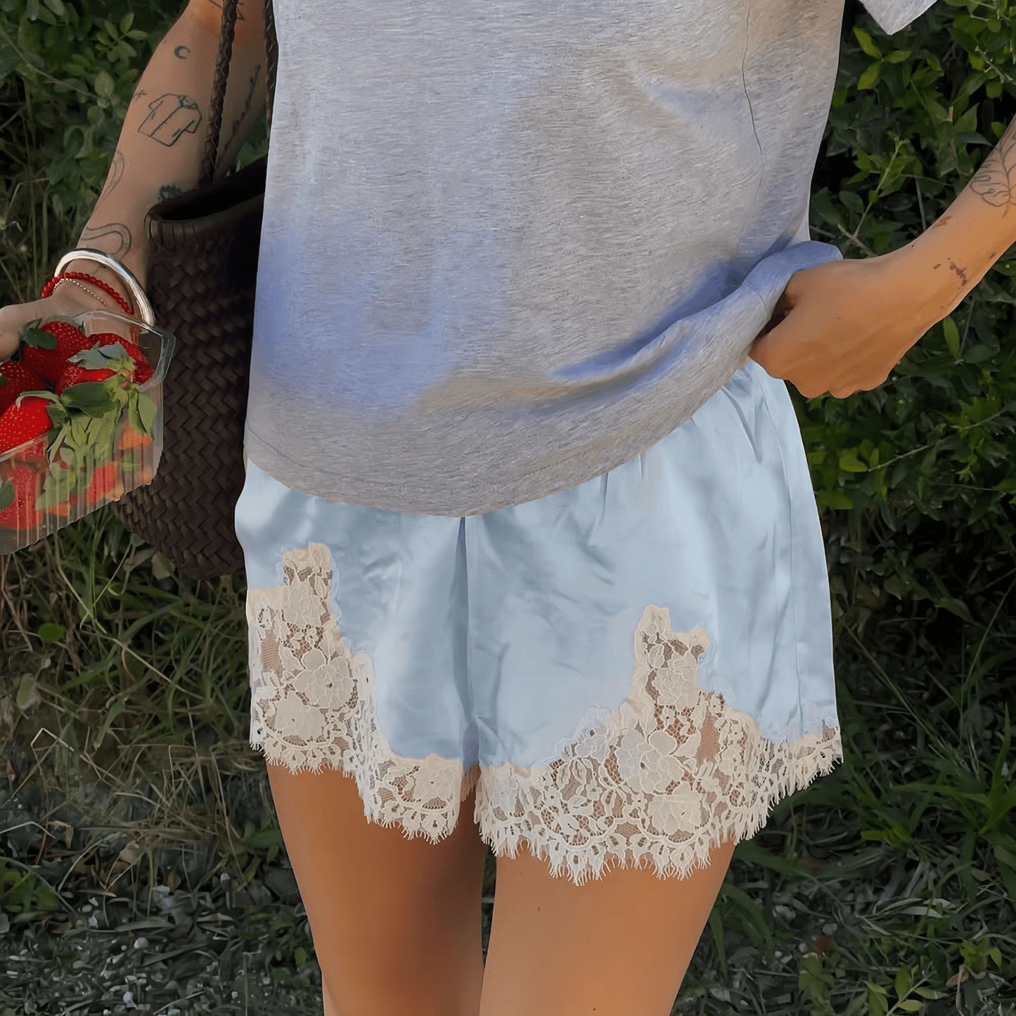 ZEYA - Danya Satin Silk Lace Shorts
