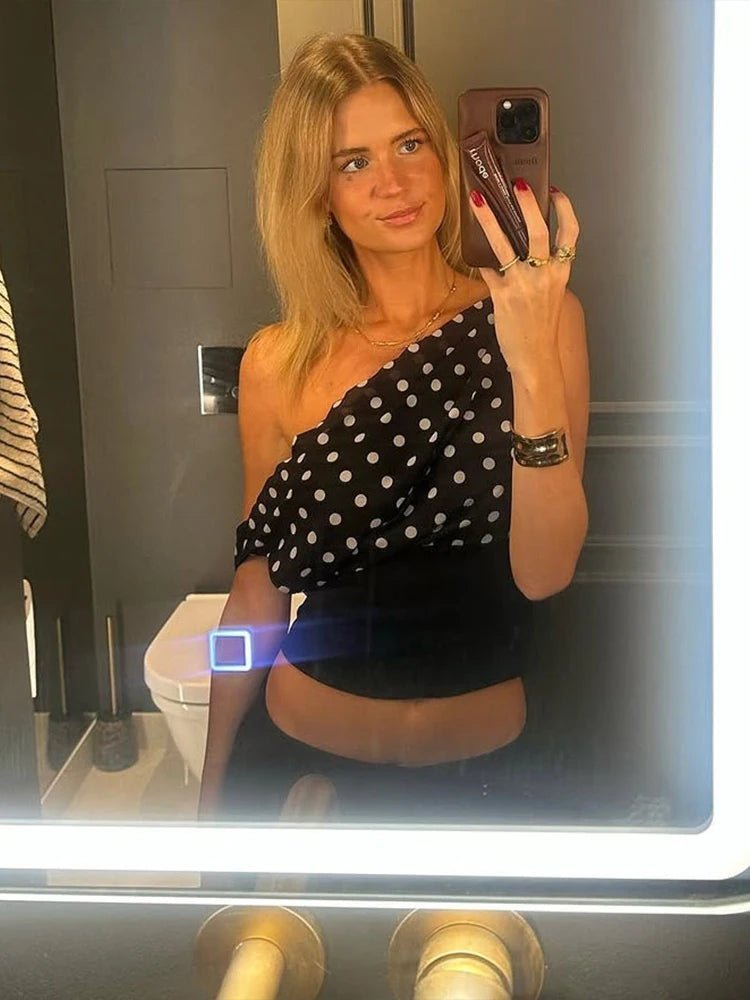 ZEYA - Deana Skew Collar Polka Dot Top