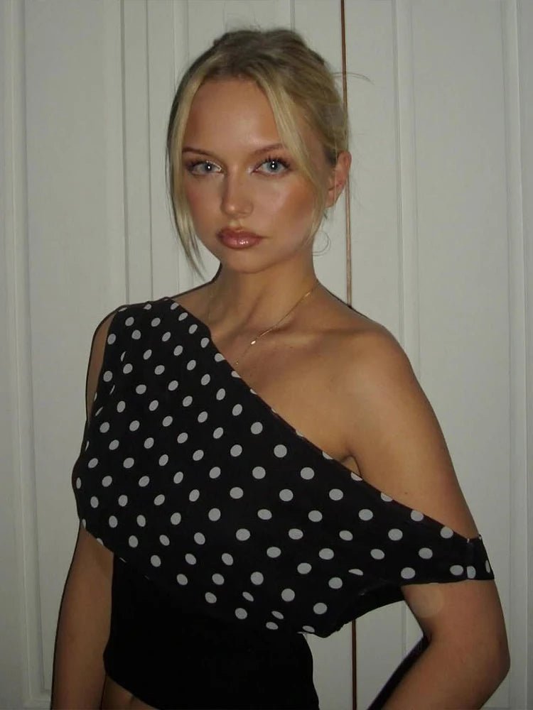 ZEYA - Deana Skew Collar Polka Dot Top