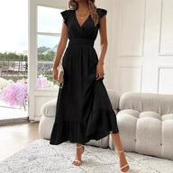 Robe évasée à volants Delfina à col en V