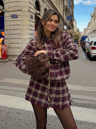 Denise Check Bomber Jacket Skort Set