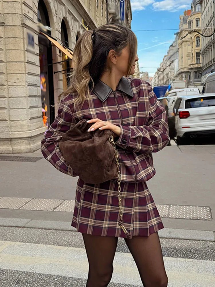 Denise Check Bomber Jacket Skort Set