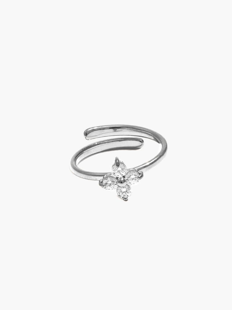 ZEYA - Desiree - Adjustable Stainless Steel Flower Ring with Sparkling Cubic Zirconia