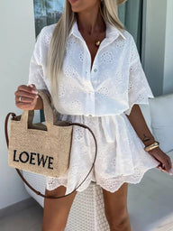Mary Eyelet Scalloped Romper Set