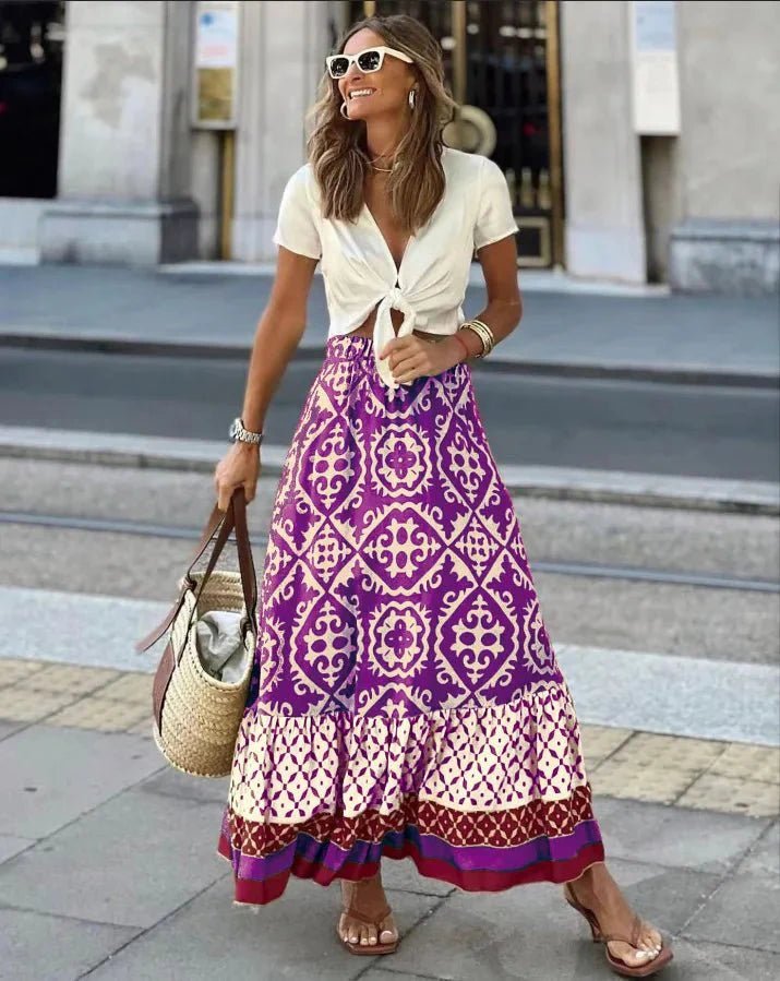 ZEYA - Dunja Boho Printed Midi Swing Skirt