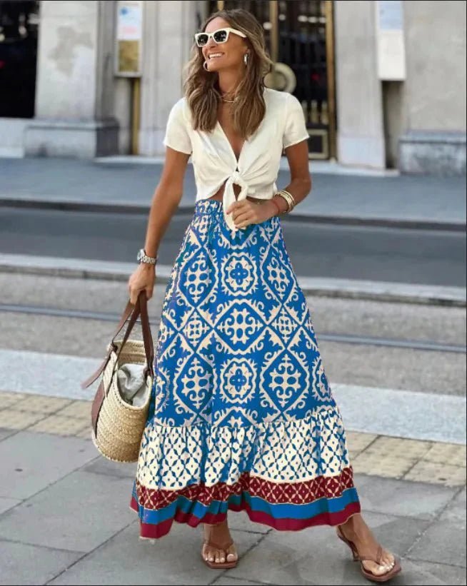 ZEYA - Dunja Boho Printed Midi Swing Skirt