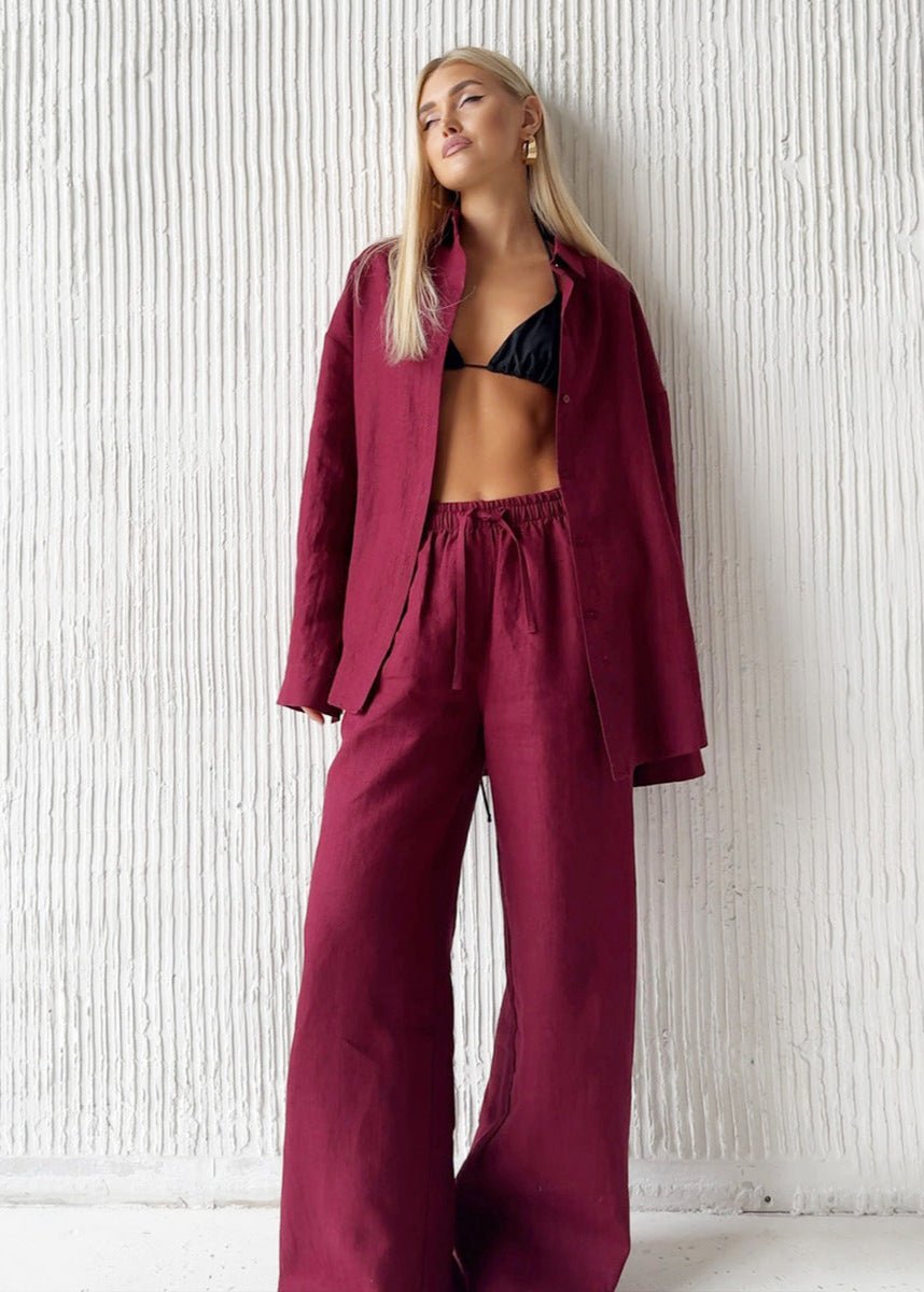 ZEYA - Elena Relaxed Cotton Shirt & Wide - Leg Pants Set