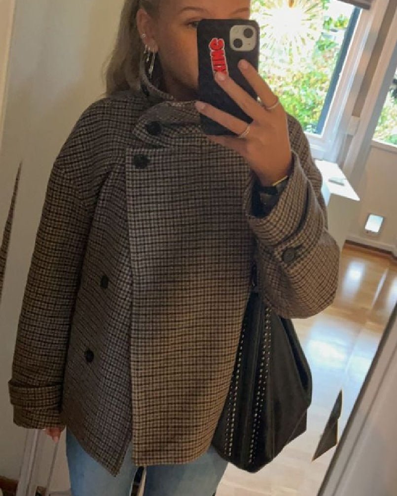 ZEYA - Emilia Houndstooth Buttoned Stand Collar Jacket