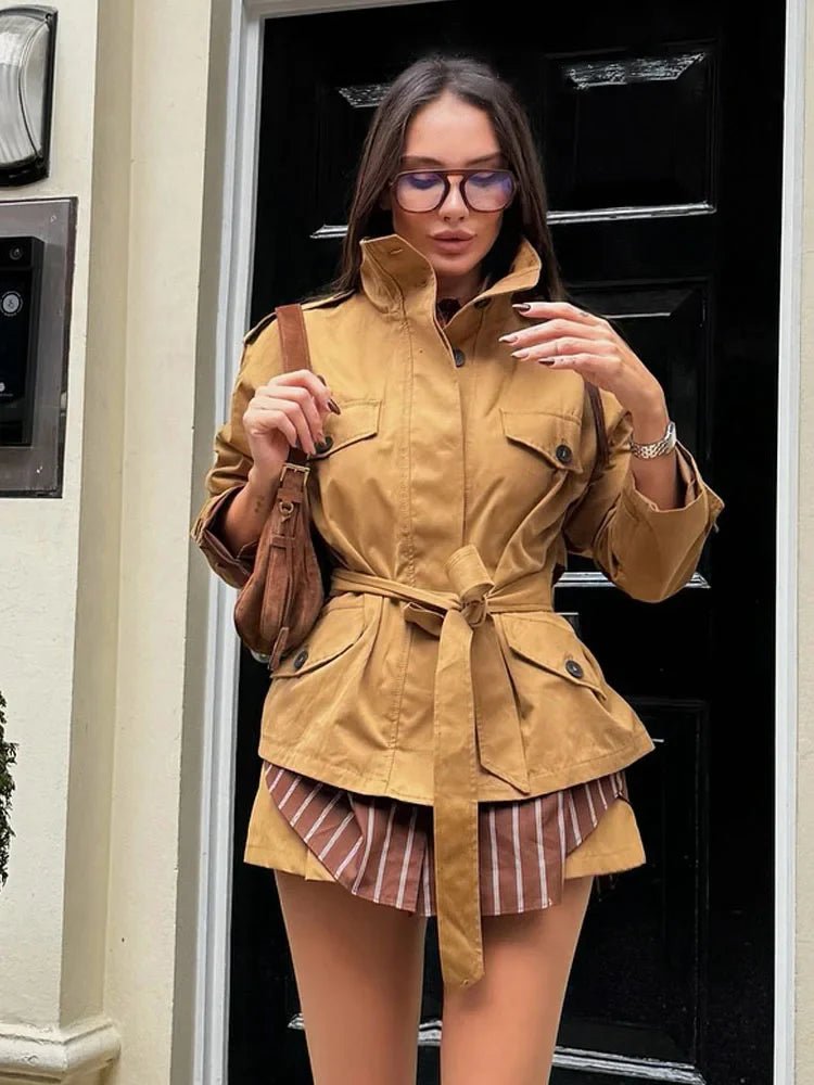 ZEYA - Emily High Collar Belted Jacket & Skort Set
