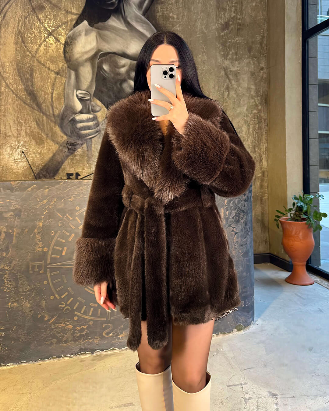 ZEYA - Eva Belted Faux Fur Coat