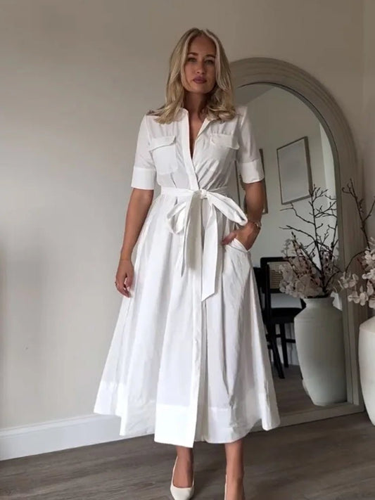 ZEYA - Evita Belted Shirt Midi Dress