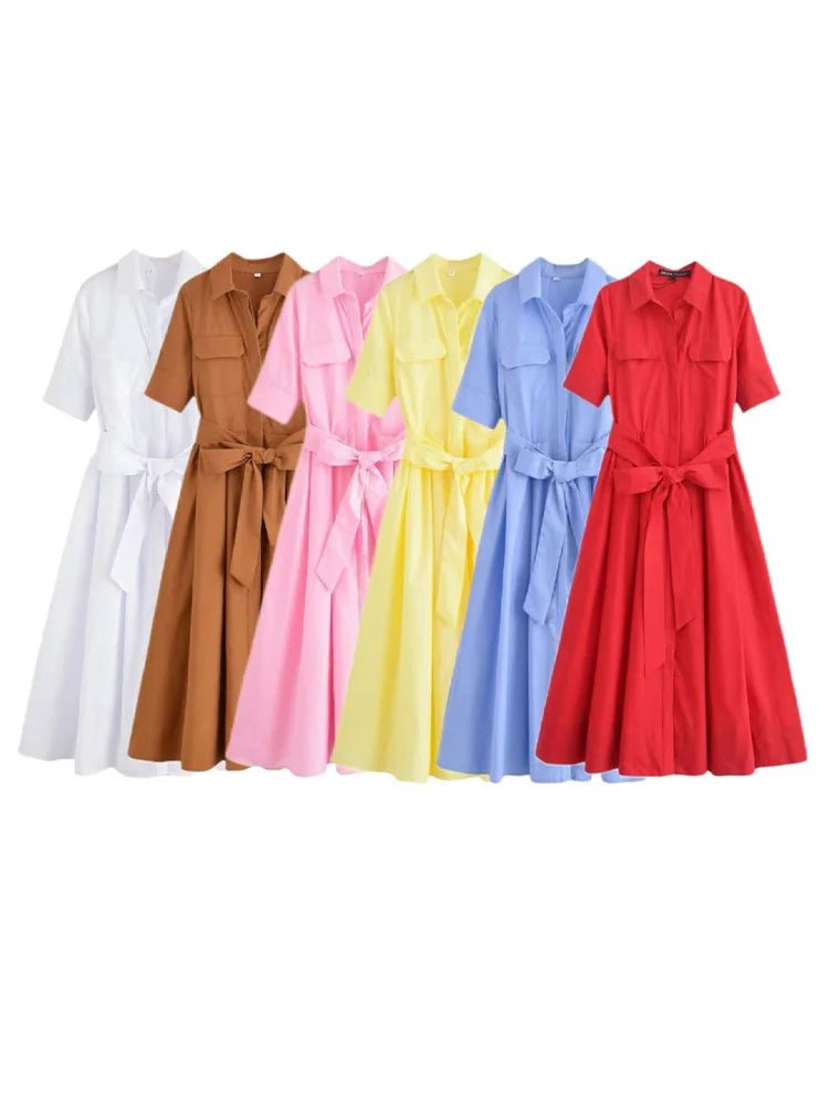 ZEYA - Evita Belted Shirt Midi Dress